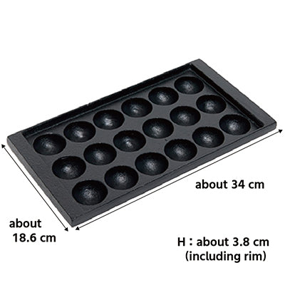 Cast Iron Takoyaki Pan – 18 Holes(Each: 4.5cm×2.4cm) for Large Takoyaki, ,High Rim,Kodama Imono