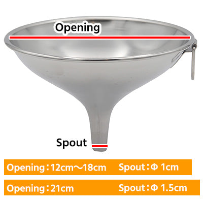 18-8 Stainless Steel Funnel (Opening 12cm~, Spout 1cm~) Ideal for Refilling Narrow-Mouthed Bottles, Made in Japan