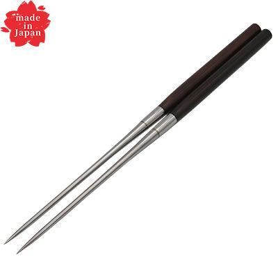 Stainless Steel Serving Chopsticks 13.5cm~ (Ebony Handle) – Tapered Tip for Sashimi and Japanese Cuisine – Made in Japan