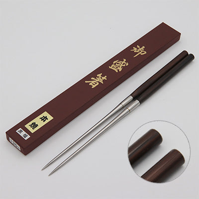 Stainless Steel Serving Chopsticks 13.5cm~ (Ebony Handle) – Tapered Tip for Sashimi and Japanese Cuisine – Made in Japan