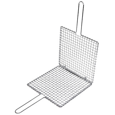 Clamp-Style Double-Sided Grill Mesh with Single Handle – 30×30cm Chrome-Plated | For Fish, Squid, BBQ