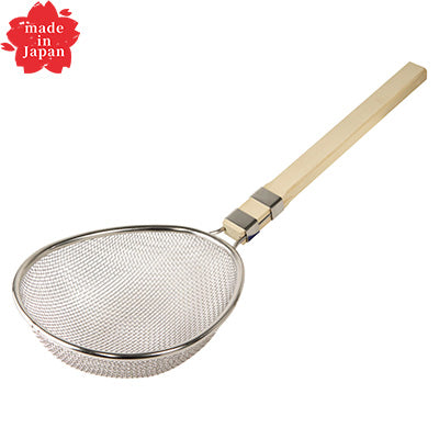 18-8 Stainless Steel Wooden Handle Professional Skimmer, Large (6.5 Mesh) – Easy-to-Scoop Design, Made in Japan