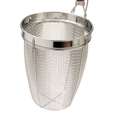 18-8 Stainless Steel Wooden Handle Deep Udon Strainer, Round Bottom Peacock Design (8 Mesh) Made in Japan