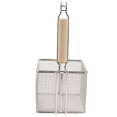 18-8 Stainless Steel Wooden Handle, Square Udon Strainer 12Mesh, "Fits frozen noodles"