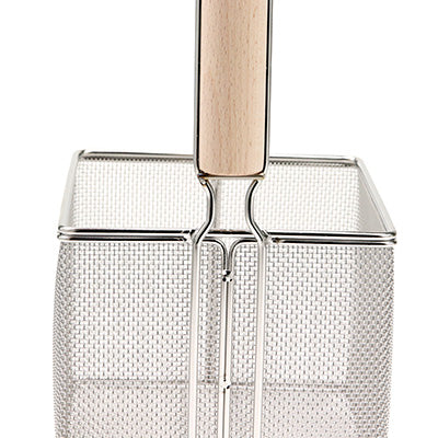 18-8 Stainless Steel Wooden Handle, Square Udon Strainer 12Mesh, "Fits frozen noodles"