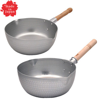 HOKUA Aluminum Yukihira Pan – Double Spout, 15cm~, Hammered Finish, Excellent Heat Conductivity, Measuring Scale – Gas Stove Only – Made in Japan