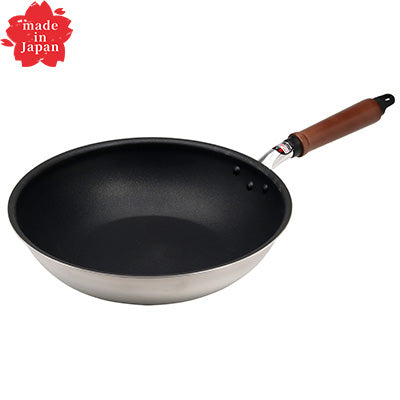 Plateado EM Stir-Fry 28cm – Lightweight Stainless Steel & Aluminum 2-Layer Construction, Gas &amp; IH Compatible　Made in Japan