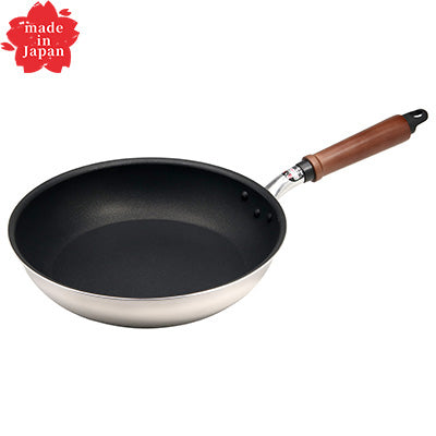 Plateado EM Frying Pan 20–26cm – Lightweight Stainless Steel & Aluminum 2-Layer Construction, Gas & IH Compatible　Made in Japan