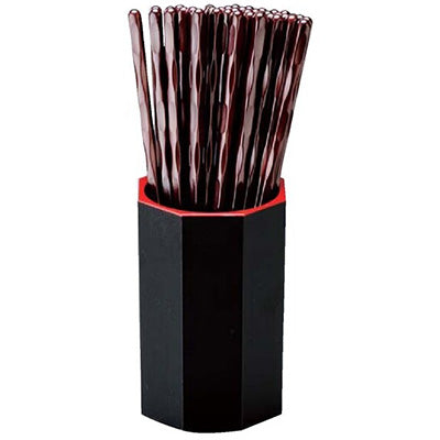Octagonal Wood-Grain Chopstick Holder – Large　Black & Vermilion