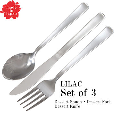 LILAC Stainless Steel Dessert Knife, Fork & Spoon Set of 3 – Made in Japan