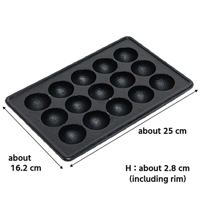 Cast Iron Takoyaki Pan – 15 Holes(Each: 3.8cm×2.5cm) , Kodama Imono