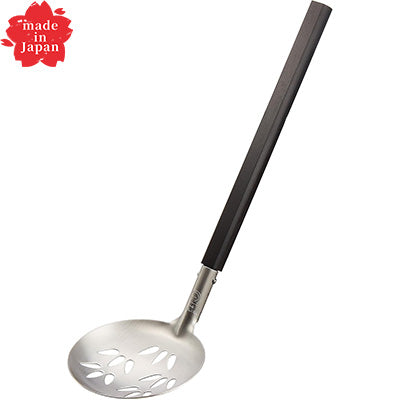 Utage 18-8 Stainless Steel Slotted Table Ladle with Packer Wood Handle 1 piece～　Made in Japan, For Hot Pot and Table Use
