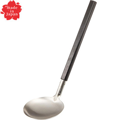 Utage 18-8 Stainless Steel Solid Table Ladle with Packer Wood Handle 1 piece～　Made in Japan, For Hot Pot and Table Use