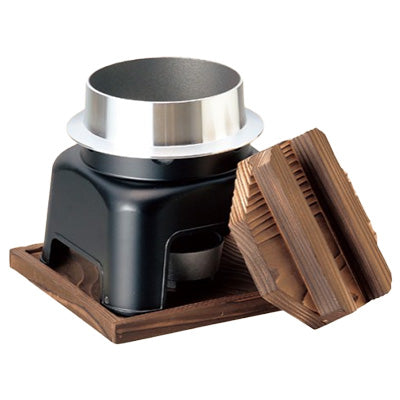 Aluminum Kamameshi Pot Set (Large, 1 Serving) with Black Wooden Base – Tabletop Rice Cooker